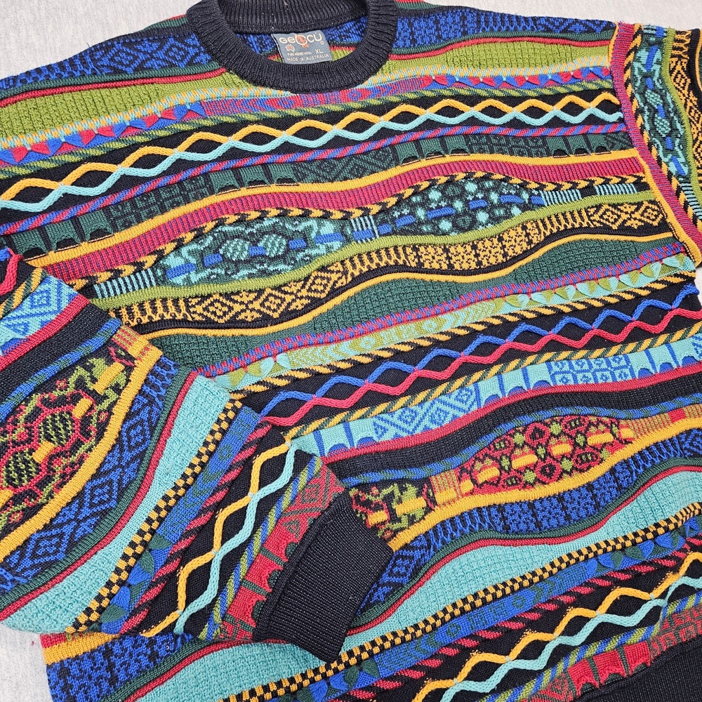 VTG Geccu Sweater Mens XL 3D Knit Crew Neck Merino Wool Pullover Made Australia